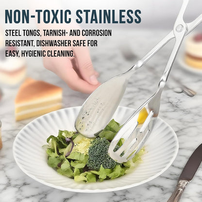 Salad Tongs for Serving 2 Pack - Premium Stainless Steel Scissor-Style, Non-Toxic, Heat-Resistant Salad Servers, Dishwasher Safe, Ideal for Buffet and Party Use (Gold)