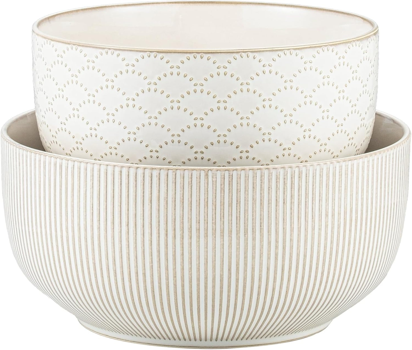 Ceramic Mixing Bowls, Embossed Nesting Bowls Set of 4, Mixing Bowl Set for Serving, Baking, Cooking and Gift, Microwave and Dishwasher Safe, 20/47/99/148 oz, Off-White