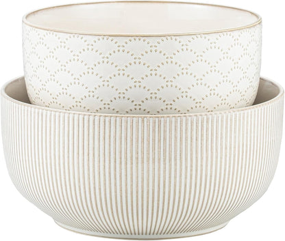 Ceramic Mixing Bowls, Embossed Nesting Bowls Set of 4, Mixing Bowl Set for Serving, Baking, Cooking and Gift, Microwave and Dishwasher Safe, 20/47/99/148 oz, Off-White