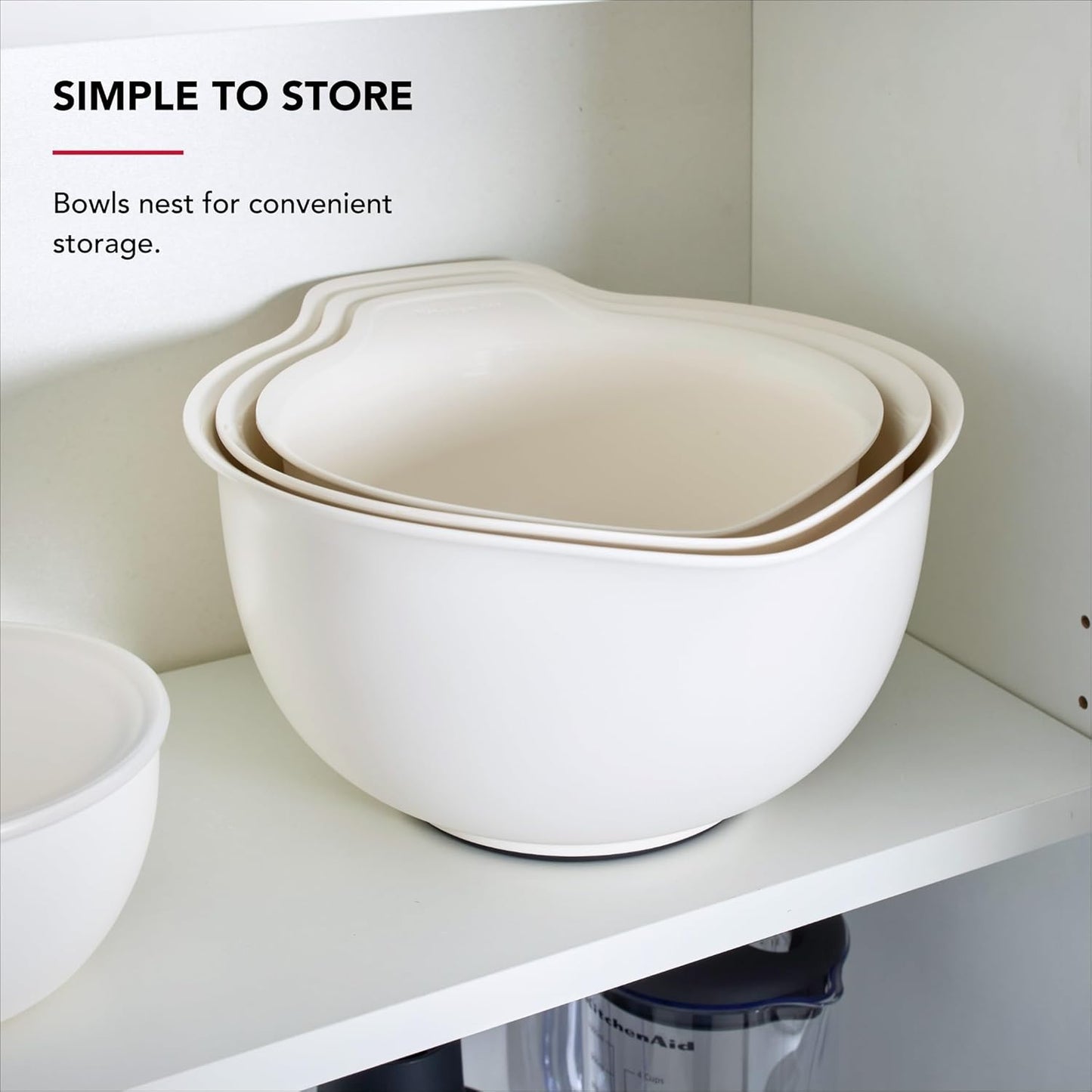 KitchenAid Universal Nesting Plastic Mixing Bowls, Set Of 3, 2.5 quart, 3.5 quart, 4.5 quart, Non Slip Base with Easy Pour Spout to Reduce Mess, Dishwasher Safe, Aqua Sky, White, Gray