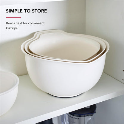 KitchenAid Universal Nesting Plastic Mixing Bowls, Set Of 3, 2.5 quart, 3.5 quart, 4.5 quart, Non Slip Base with Easy Pour Spout to Reduce Mess, Dishwasher Safe, Aqua Sky, White, Gray