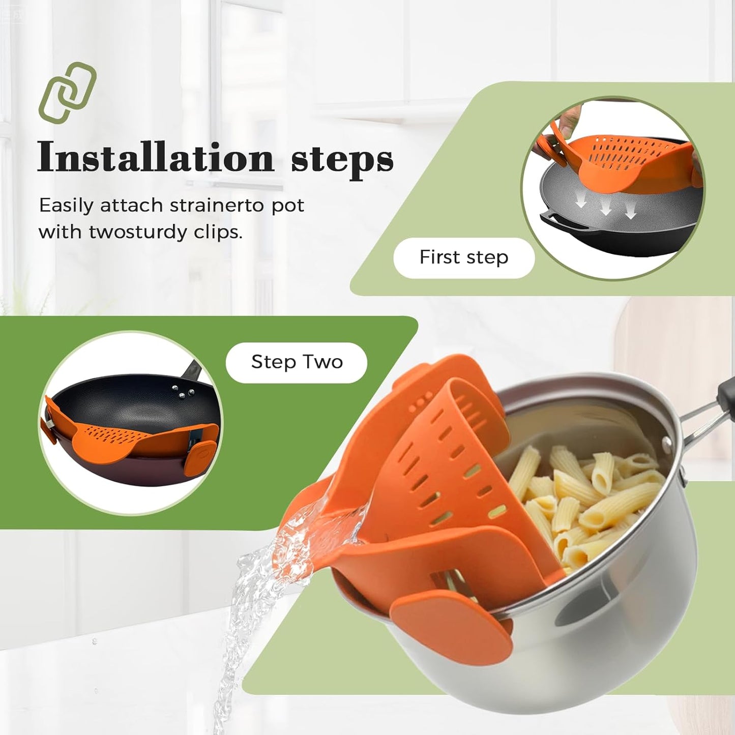 Clip-On Silicone Strainer for Pots, Heat-Resistant Handsfree Pasta & Vegetable Colander, Space-Saving Kitchen Gadget for Noodles, Veggies & Berries (Grey)