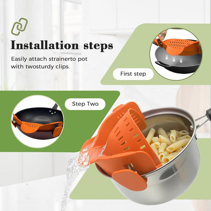 Clip-On Silicone Strainer for Pots, Heat-Resistant Handsfree Pasta & Vegetable Colander, Space-Saving Kitchen Gadget for Noodles, Veggies & Berries (Grey)