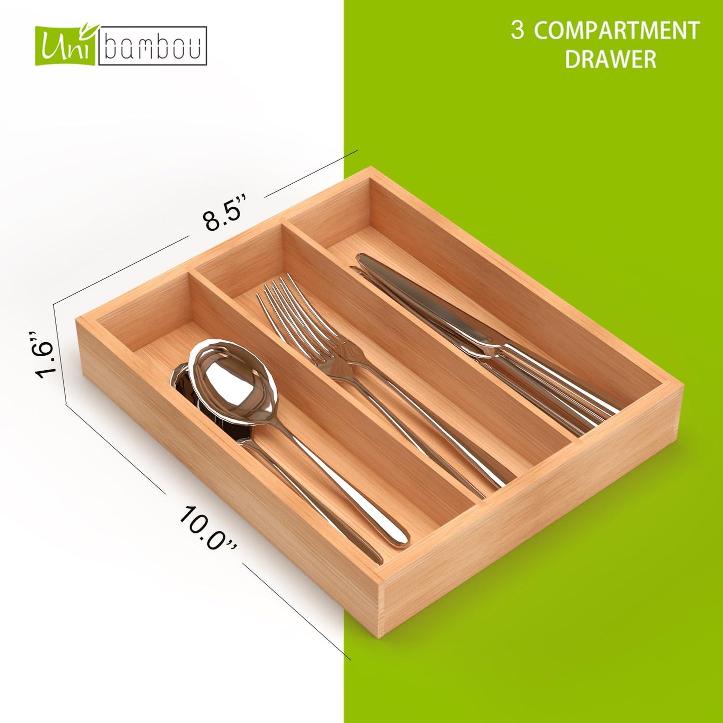 Unibambou Bamboo Utensil Drawer Organizer with Removable Dividers, Kitchen Organizer for Flatware Cutlery, Silverware Tray for Drawer (5/4 Flexible Slots, Natural)