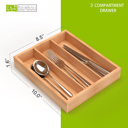 Unibambou Bamboo Utensil Drawer Organizer with Removable Dividers, Kitchen Organizer for Flatware Cutlery, Silverware Tray for Drawer (5/4 Flexible Slots, Natural)