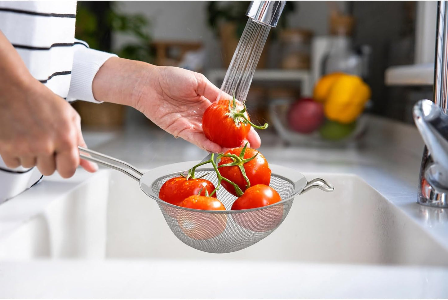 HIC Kitchen Fine Mesh Strainer With Helper Handle, 18/8 Stainless Steel, 6-Inch, For Sifting, Draining, And Straining Pasta, Vegetables, Stocks, And Sauces