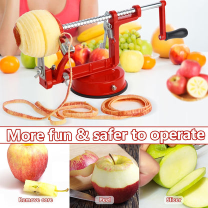 Apple Peeler Corer,Apple Slicer With Stainless Steel Blades,Fruit Cutter Machine, Convenient and Funny, Creative Kitchen Tool Gift for Baking Lover（Red）
