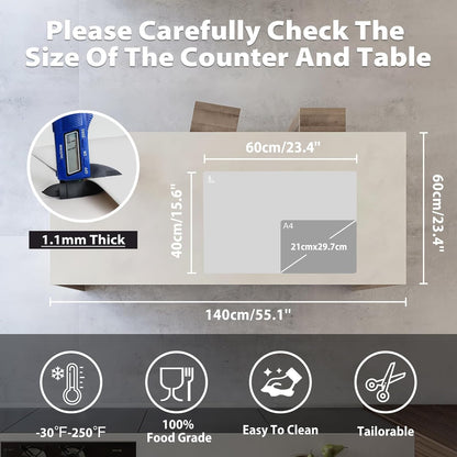 Thick Silicone Counter Mat Large 23.4"by15.6", Heat Resistant Mat for Kitchen Table/Countertop Protector/Non Stick Pastry Baking Placemats, Silicone Pad for Crafts Kids, Super Kitchen Clear
