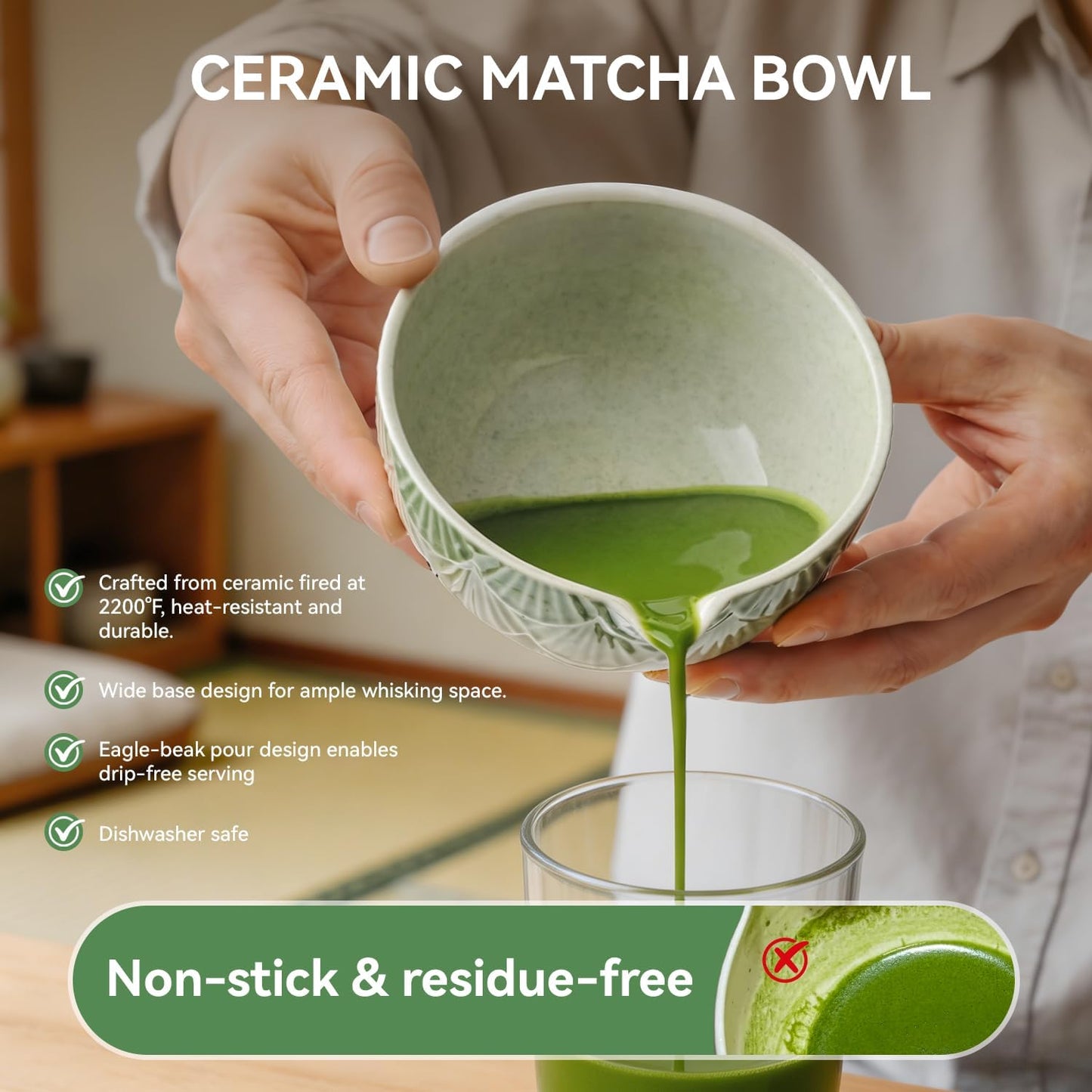 Matcha Whisk Set,Ceramic Matcha Kit Set Includes Matcha Bowl, Bamboo Whisk and Holder, Bamboo Scoop, Scoop Rest and Sifter - 6 Pcs for Tea Ceremony,Gifts for Family/Friend(Mottled Green)