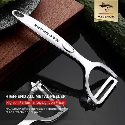 MAD SHARK Ultra Sharp Vegetable Peelers for Kitchen Fruit Apple Potato Peelers,Design with Ergonomic Non-Slip Handle, Y+I Shaped Stainless Steel Serrated(2pc）