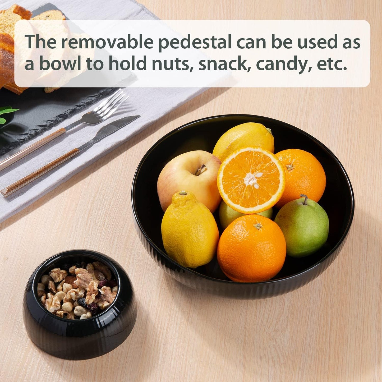 Ceramic Fruit Bowl with Draining Holes, 10" Large Fruit Basket with Multifunctional Removable Pedestal, Decorative Fruit Bowl for Table Countertop, Fruit and Vegetable Holder, Grey