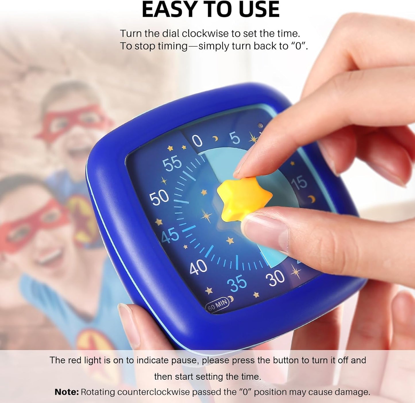 Secura 60-Minute Visual Timer, Silent Study Timer for Kids and Adults, Time Clocks, Time Management Countdown Timer for Teaching (Navy Blue & Navy Blue)
