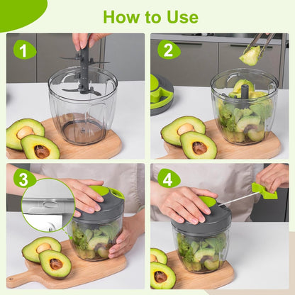 Manual Food Processor Vegetable Chopper, Portable Hand Pull String Garlic Mincer Onion Cutter for Veggies, Ginger, Fruits, Nuts, Herbs, etc.,500ml