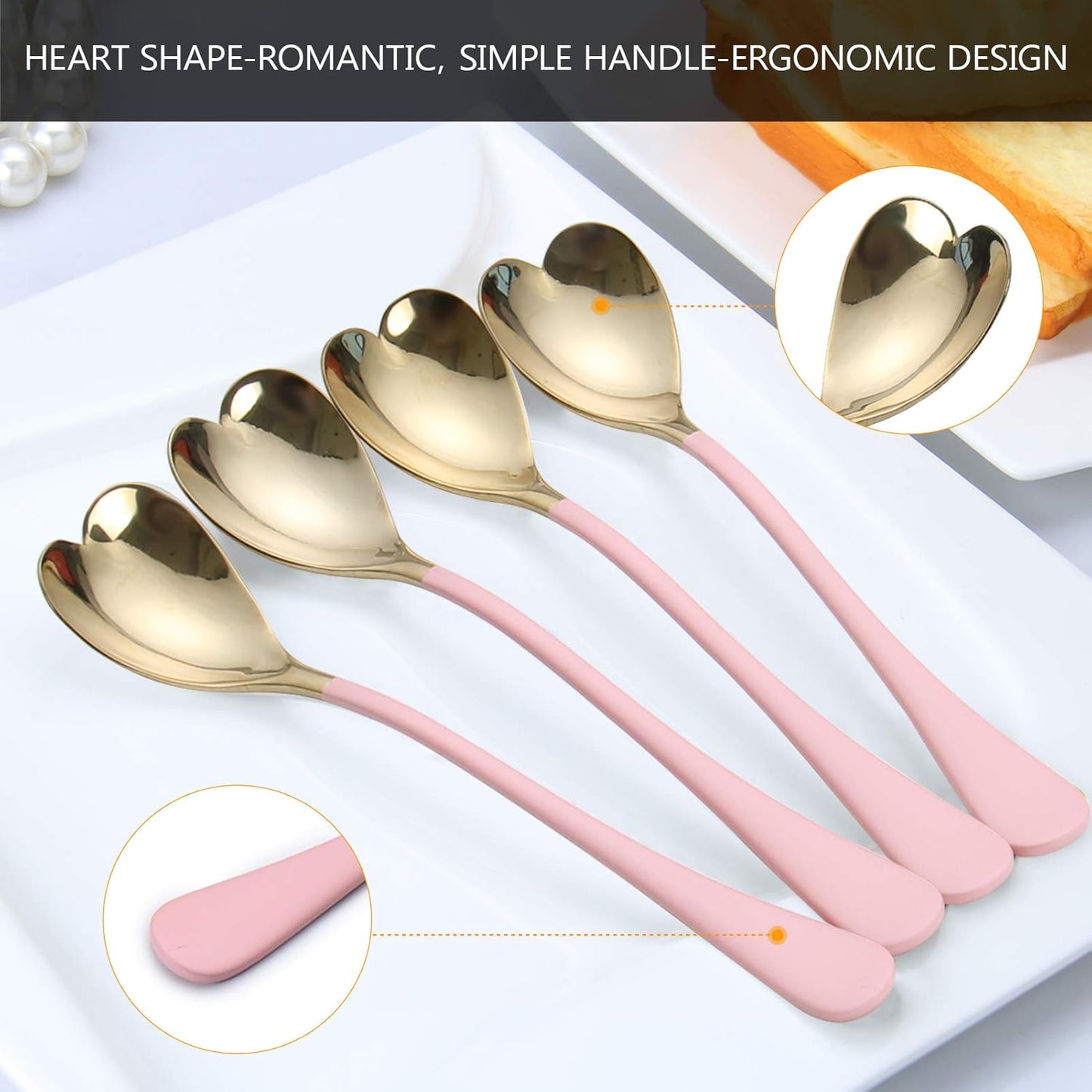 Mini Coffee Spoons, heart shaped, 4.9-inch18/10 Stainless Steel Spoon Set, set of 6