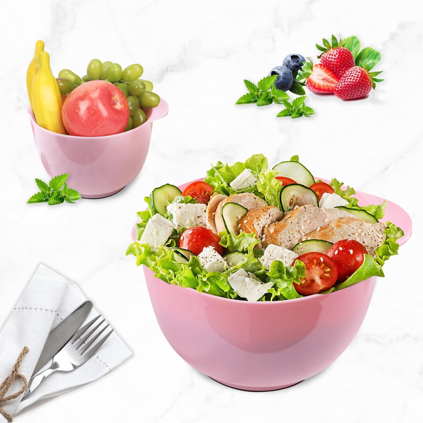 BoxedHome Green Ombre Nesting Plastic Mixing Bowl Set With Pour Spout, Microwave and Dishwasher Safe, BPA free Non-Slip Base, Set of 4 Size 1.7, 2.5, 3.5 and 4.5qt, Great for Prepping, Baking, Cooking