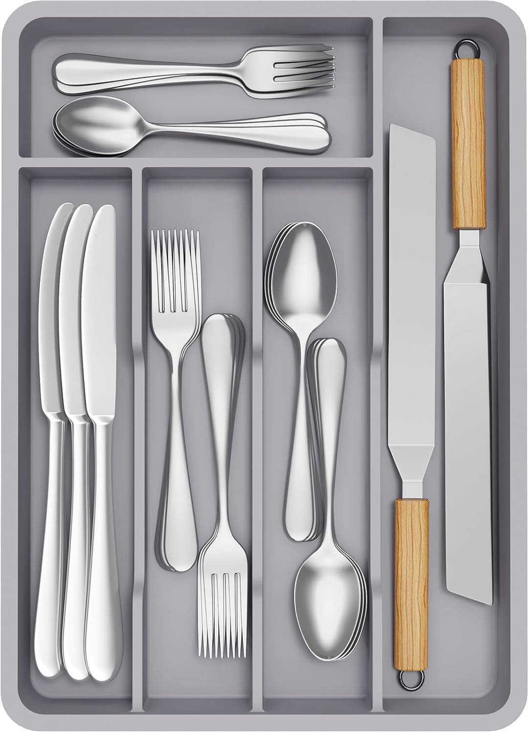 Lifewit Silverware Drawer Organizer Tray, Plastic Cutlery Storage for Kitchen, Flatware and Utensil Holder Divider for Spoons Forks Knives Tableware, 9.1 x 12.6", 5 Slots, Black