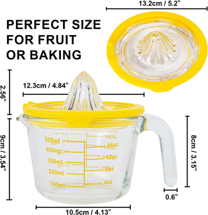 Cartman Glass Citrus Lemon Orange Juicer, Gray Manual Hand Squeezer, Glass Citrus Reamer, Lemon and Lime Manual Squeezer,Kitchen tool,Ounce Measuring Cup