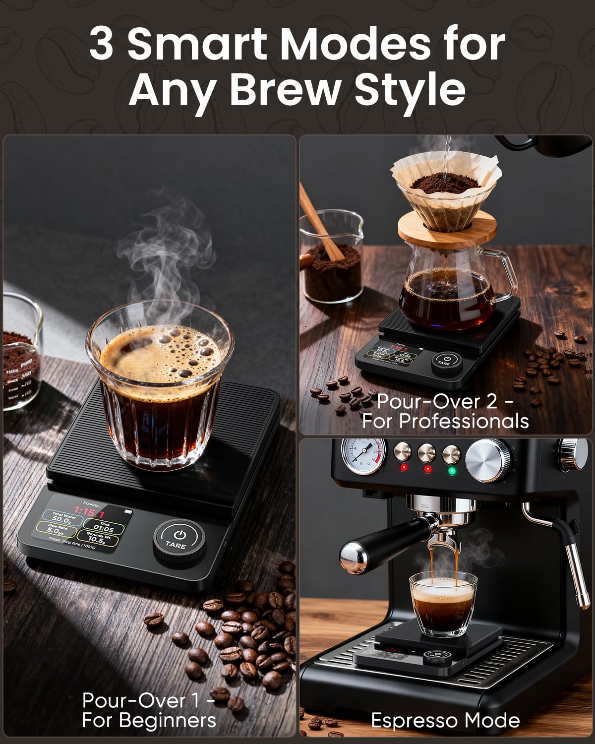 INSMART Coffee Scale with Timer, Bluetooth Espresso Scale with App Sync 5kg/0.1g High Precision, Large Color Display Digital Kitchen Scale, 5 Units & 3 Brew Modes for Pour-Ove, Espresso, Kitchen