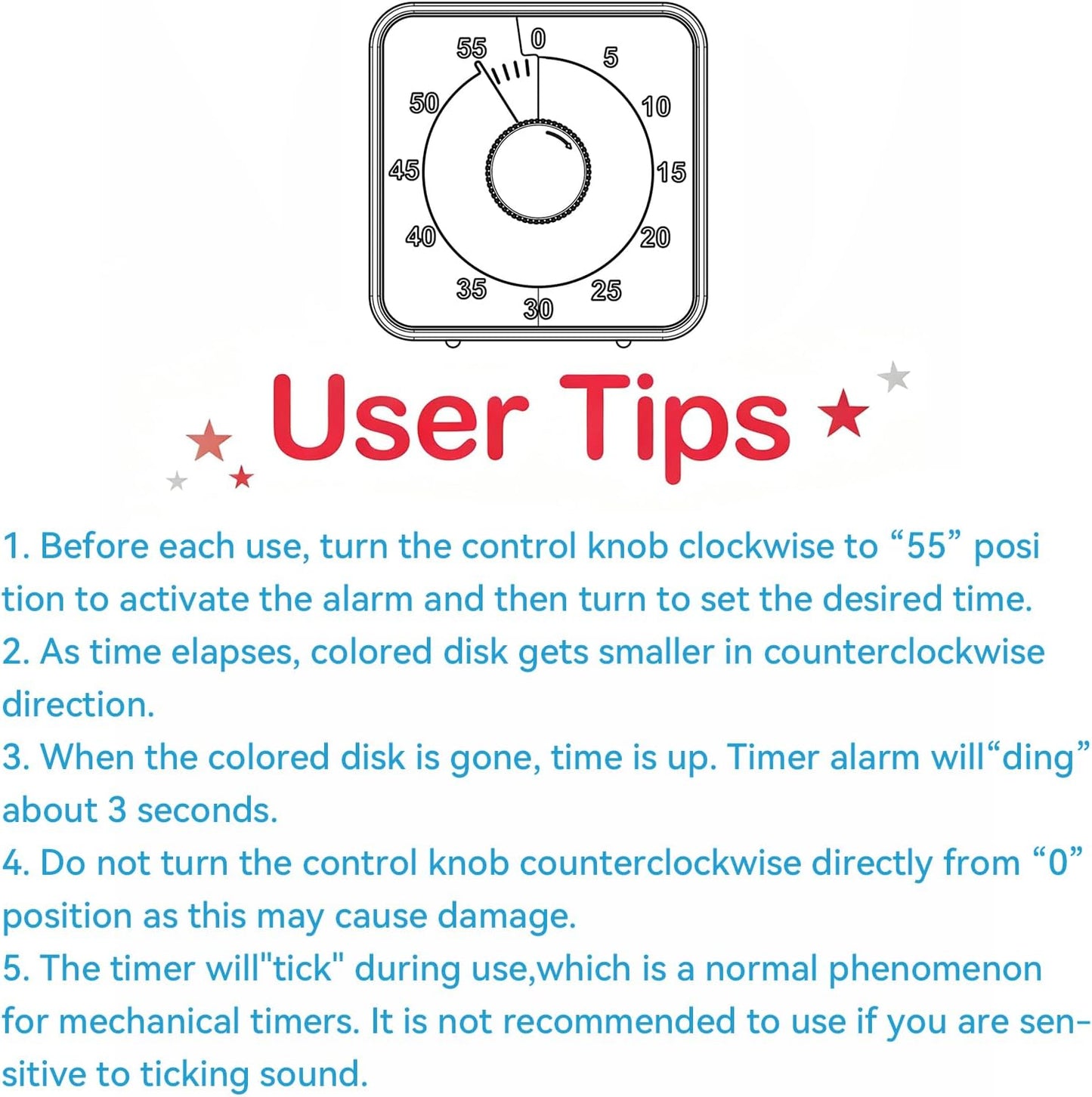 Secura 60-Minute Visual Countdown Timer, 7.5-Inch Oversize Classroom Visual Timer for Kids and Adults, Durable Mechanical Kitchen Timer Clock with Magnetic Backing (Blue)