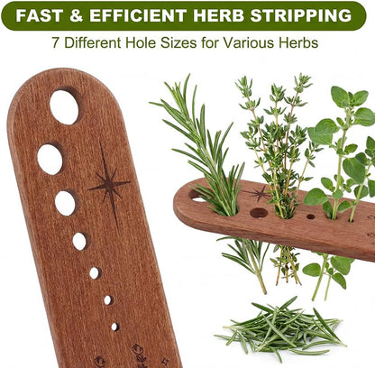 2Pcs Wooden Vegetable Leaf Separator, 7-Hole Stainless Steel Herb Peeler for Quick Leaf Stripping, Rosemary Stripper for the Kitchen Suitable for Home Use & Chefs