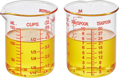 High Borosilicate Glass Measuring Cup-V-Shaped Spout，Glass Measuring Beaker for Kitchen or Restaurant, Easy to Read, 60 ML (2 Oz)-Pack of 2