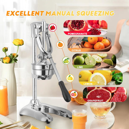 Moongiantgo Commercial Manual Juicer, Heavy Duty Hand Press Juice Extractor with 2 Reusable Fruit Bags, Easy to Clean Professional Fruit Squeezer for Citrus Orange Lemon Lime Pomegranate Grapefruit