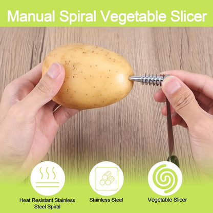 Lyreh 3pcs Spiral Cutter Knives, Stainless Steel & Plastic Vegetable Slicer Cutters Manual Spiral Screw Slicer Practical Kitchen Accessories for Potatoes Cucumbers Carrots