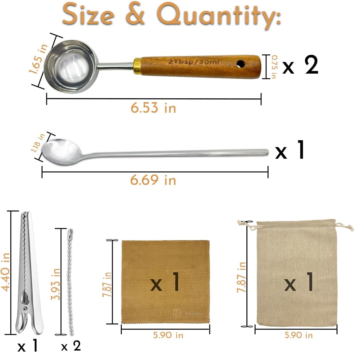 Coffee Scoop with Wooden Handle, 1 Tablespoon/ 15 ml, 304 Stainless Steel Measuring Spoon for Ground Coffee, Espresso, Tea, Protein Powder, Spices (6 Pack)
