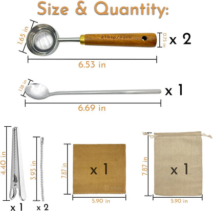 Coffee Scoop with Wooden Handle, 1 Tablespoon/ 15 ml, 304 Stainless Steel Measuring Spoon for Ground Coffee, Espresso, Tea, Protein Powder, Spices (6 Pack)