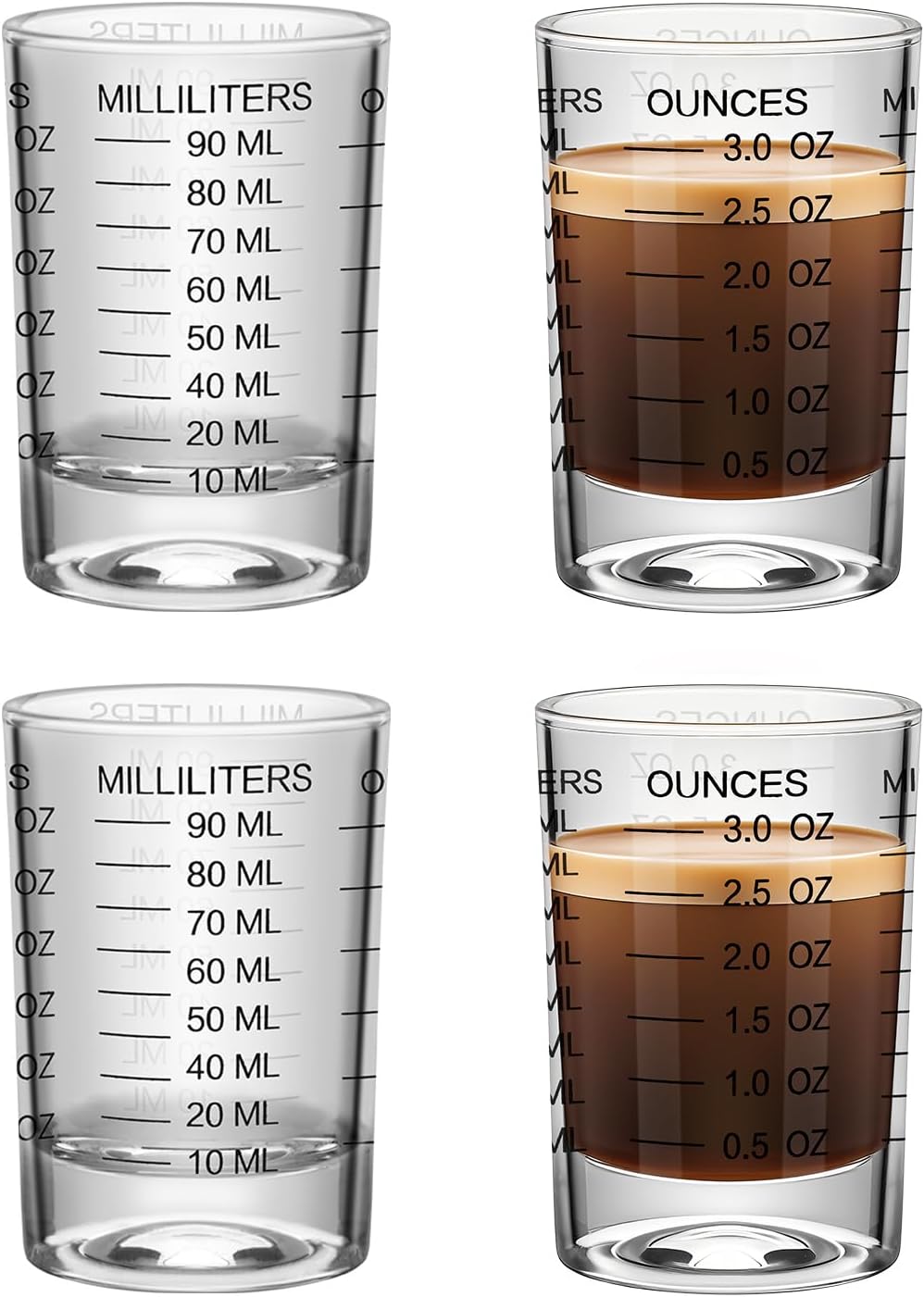 2Pcs Shot Glass Measuring Cup 3 Ounce/90ML Liquid Heavy High Espresso Glass Cup Black Line Espresso Shot Glasses with Measurement (2)