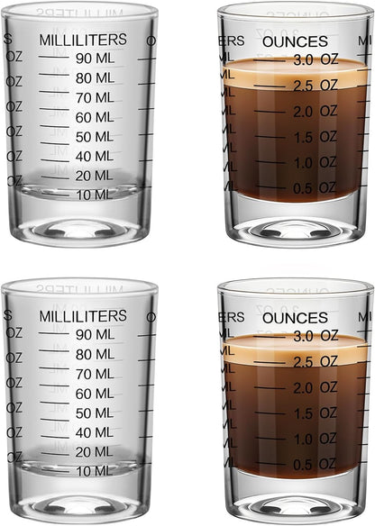 2Pcs Shot Glass Measuring Cup 3 Ounce/90ML Liquid Heavy High Espresso Glass Cup Black Line Espresso Shot Glasses with Measurement (2)