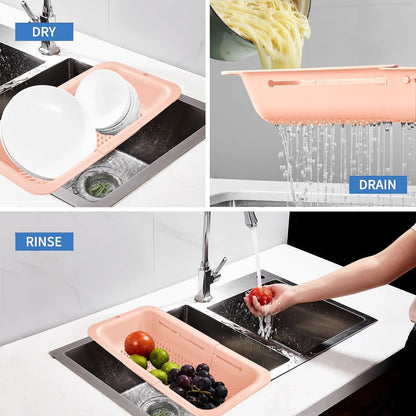 LASSHSWA Collapsible Colander for Kitchen, Over the Sink Strainer Basket for Kitchen, Fruit Pasta Food Strainer Expandable Plastic Colander BPA Free (Black)