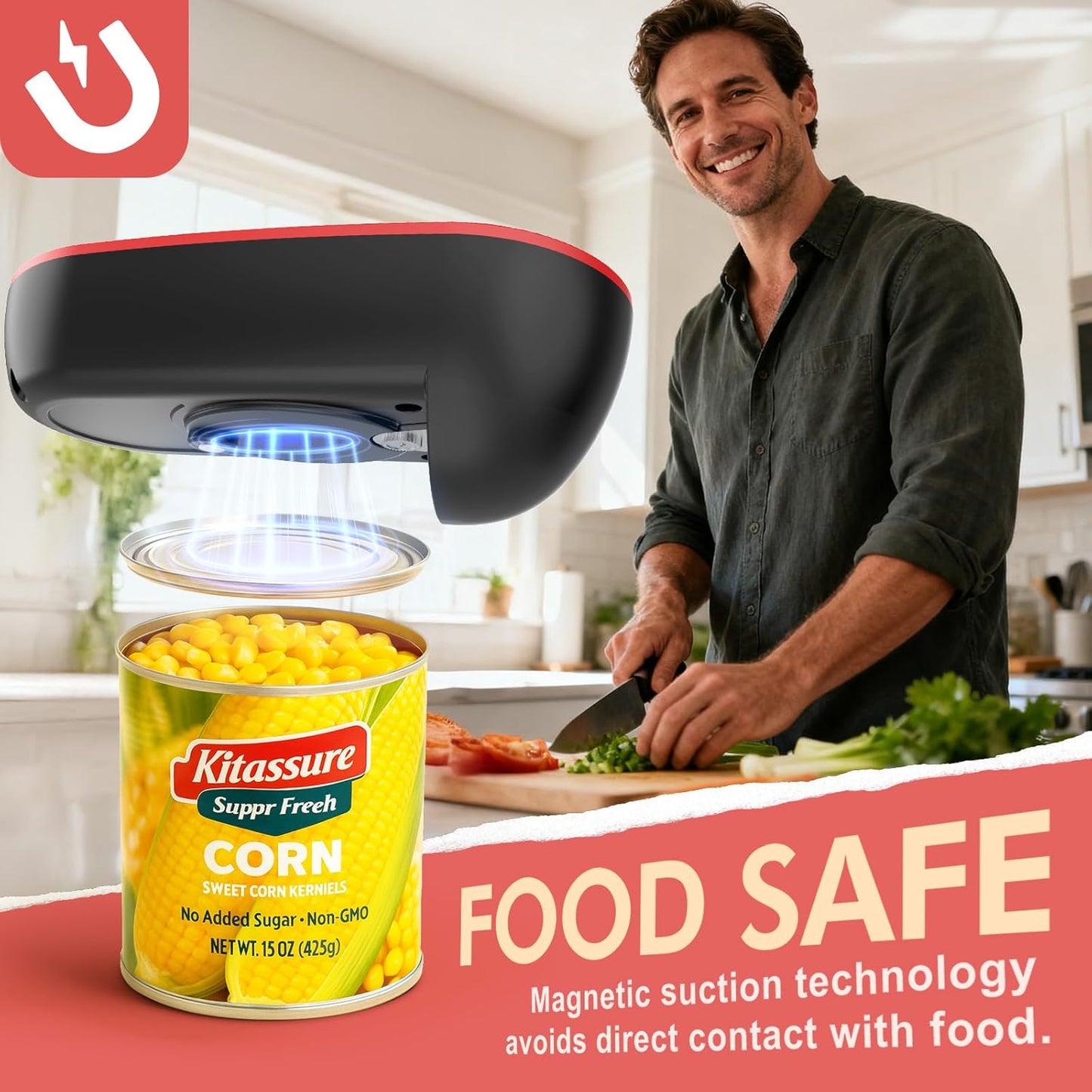 Handsfree Smart Touch Rechargeable Electric Can Opener Easy Flex Side Cut All Can Sizes with LED Display and Smooth Edge Safety for Arthritis & Seniors, Auto Kitchen Christmas Gifts (Black)