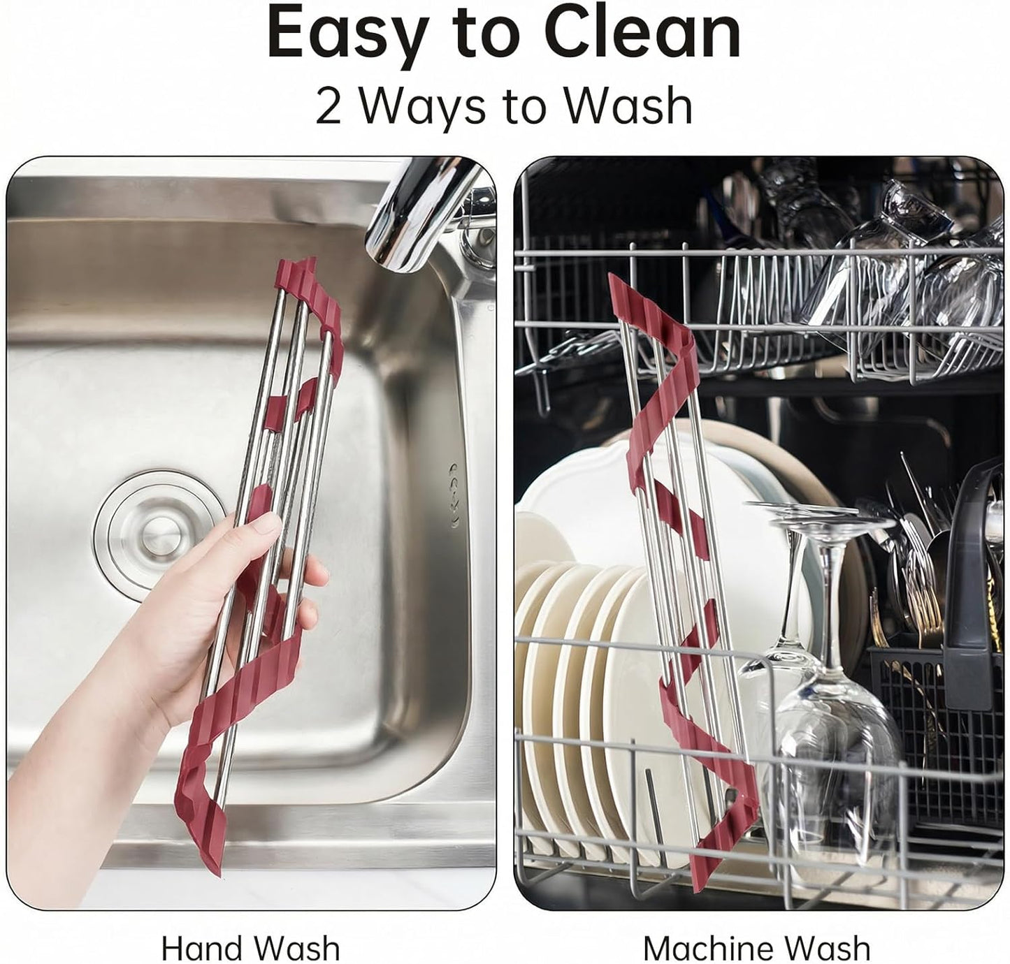 Tomorotec Triangle Foldable Dish Drying Rack, Small Roll-Up Stainless Steel Over Sink Drainer for Kitchen Sink Corner, Rustproof Multipurpose Organizer(Pink)