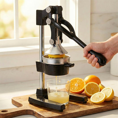 Extra-Large Commercial Grade Cast Iron Citrus Juicer, Heavy Duty Manual Hand Press Countertop Squeezer for Fresh Orange, Grapefruit & Citrus Juice (Orange)