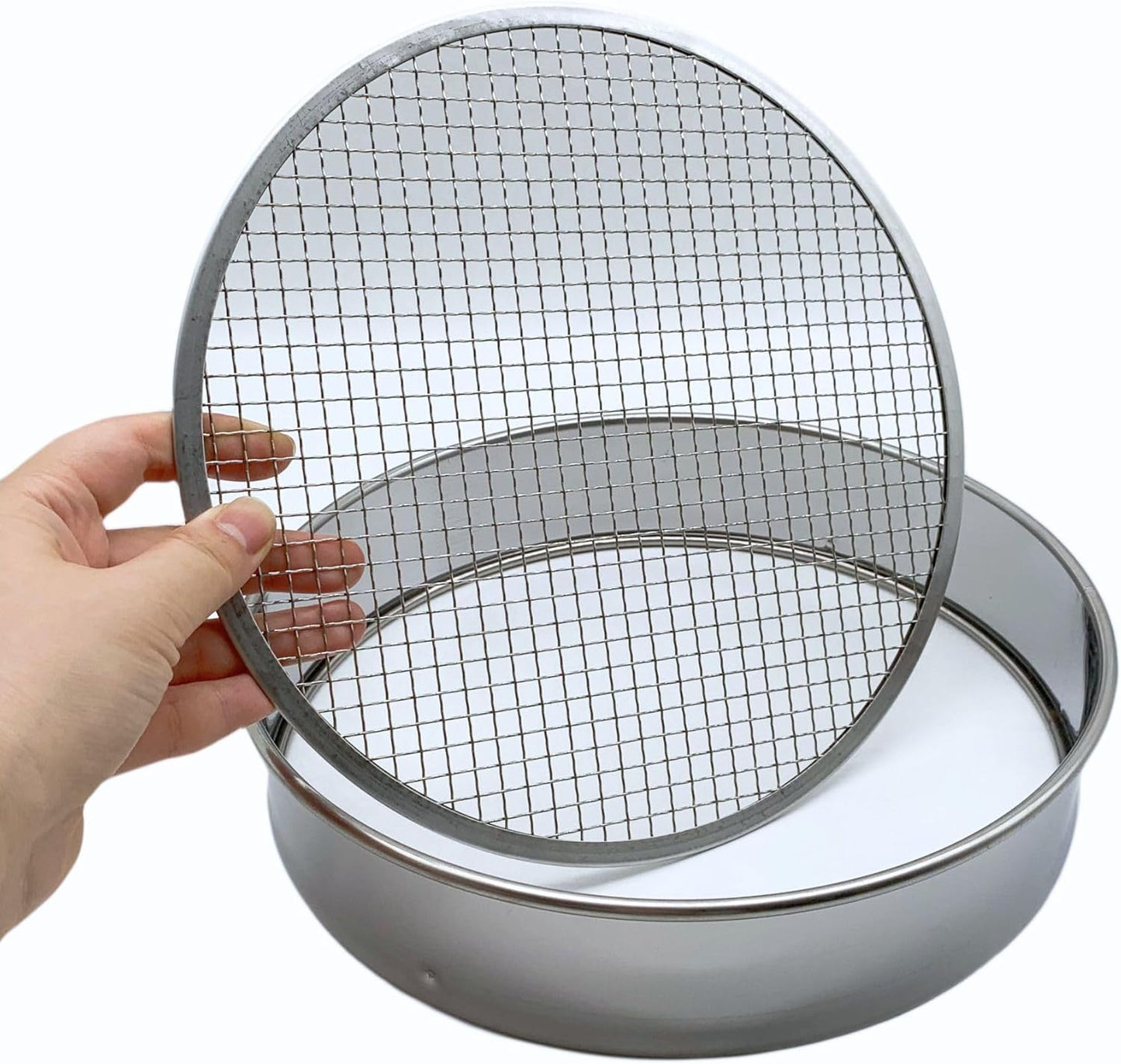 Soil Sifter Set with 3 Sieve Meshes for Rock and Sand - Stainless Steel