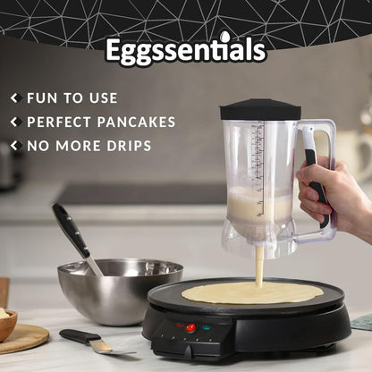 Eggssentials - Pancake Batter Dispenser with 5-Cup Capacity - Waffle Batter Dispenser for Pancakes, Cupcakes & Crepes, Easy-Squeeze Handle, Dishwasher Safe - Black Pancake Dispenser