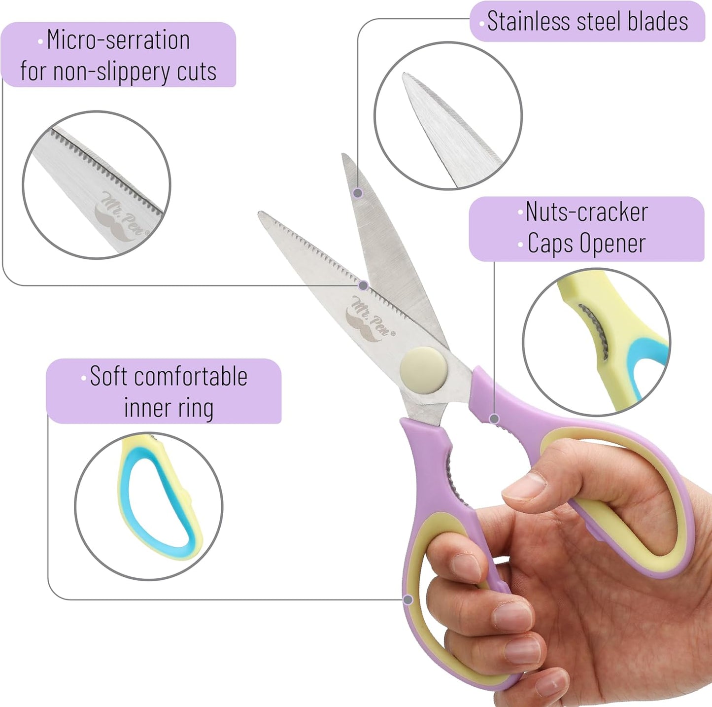 Mr. Pen- All Purpose Kitchen Shears with Protective Sheath, 8 Inch, Dishwasher Safe, Stainless Steel Food Scissors with Micro-Serrated Blades, Soft Grip Comfort Handle, Durable Utility Kitchen Shears