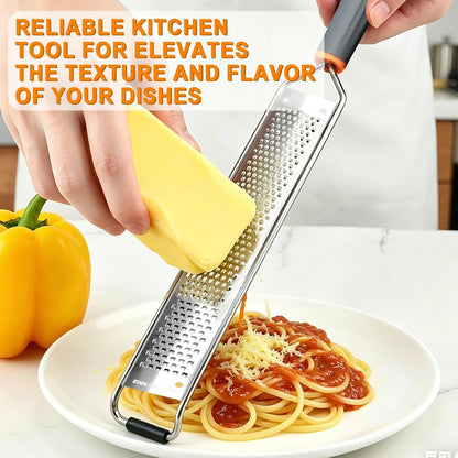 Stainless Steel Lemon Zester, Cheese Grater & Vegetable Grater with Silicone Handle - Parmesan Cheese Lemon, Garlic, Nutmeg, Chocolate, Fruits, Vegetables, Ginger - Cheese Grater (Gray)