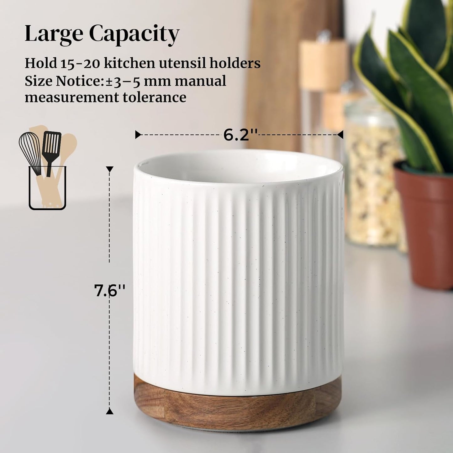 DOWAN 360° Rotating Extra Large Cooking Utensil Holder, 7.6" Kitchen Utensil Holder for Countertop, Utensil Crock for Farmhouse Kitchen Decor, Ceramic Stable Utensil Caddy, Blue