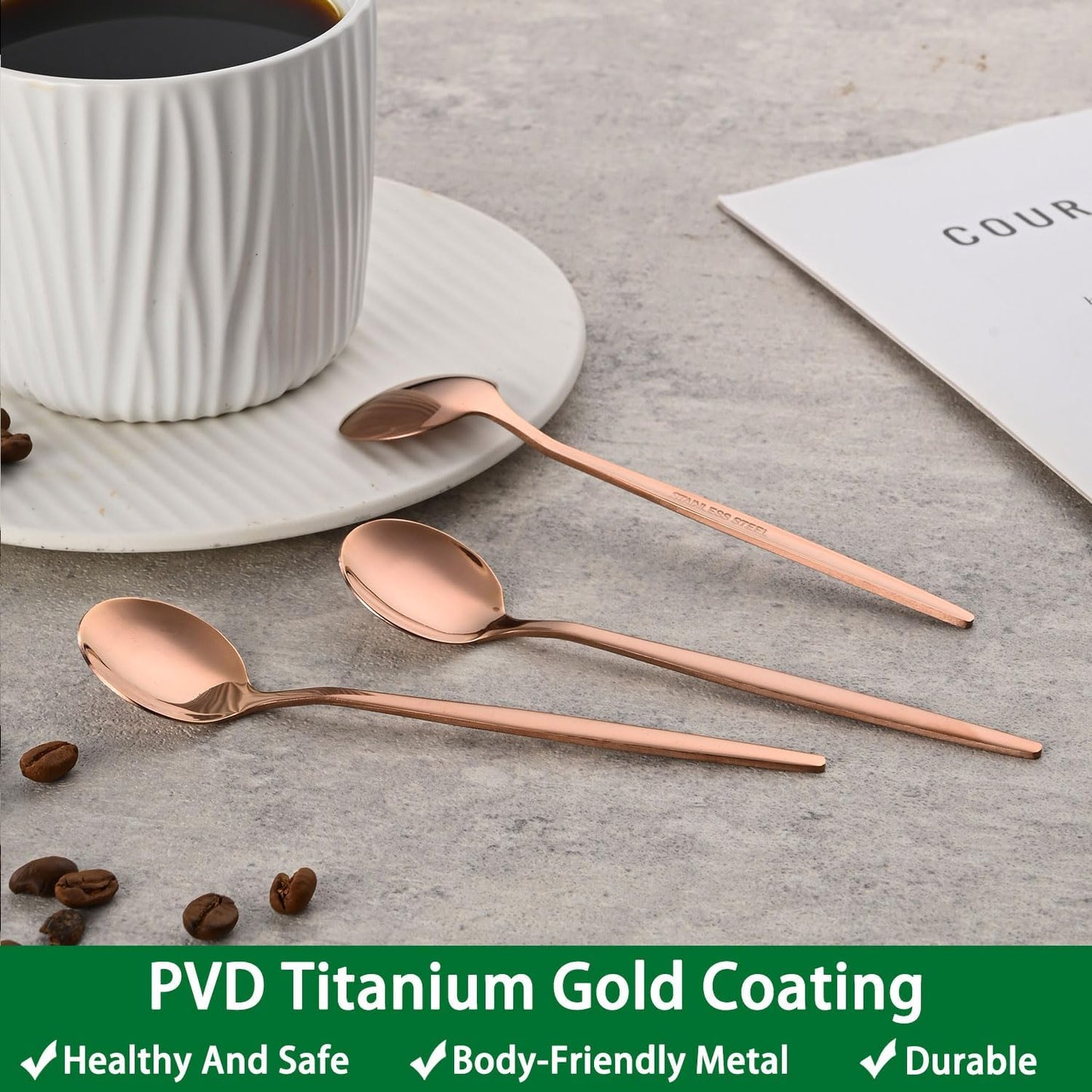 5.1 Inch Coffee & Tea Spoon,6 Pieces Gold Stainless Steel Teaspoon,Mini Spoons For Dessert And Coffee,Durable Demitasse Coffee Spoons For Dessert