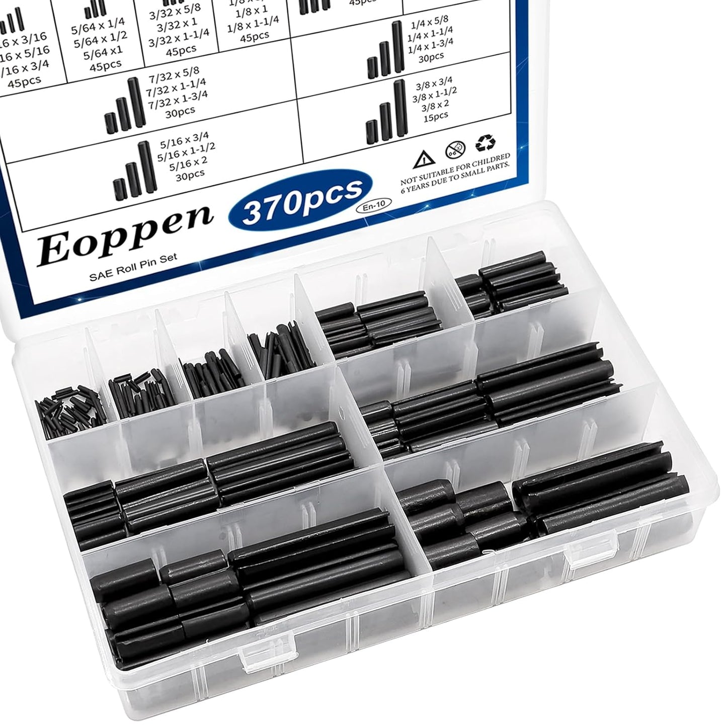 230Pcs SAE Roll Pin Assortment Set - Slotted Spring Pins Steel Split Expansion Pin 10 Sizes 1/16 5/64 3/32 1/8 5/32 3/16 7/32 1/4 5/16 3/8 Inch for Home Improvement Automotive Repair