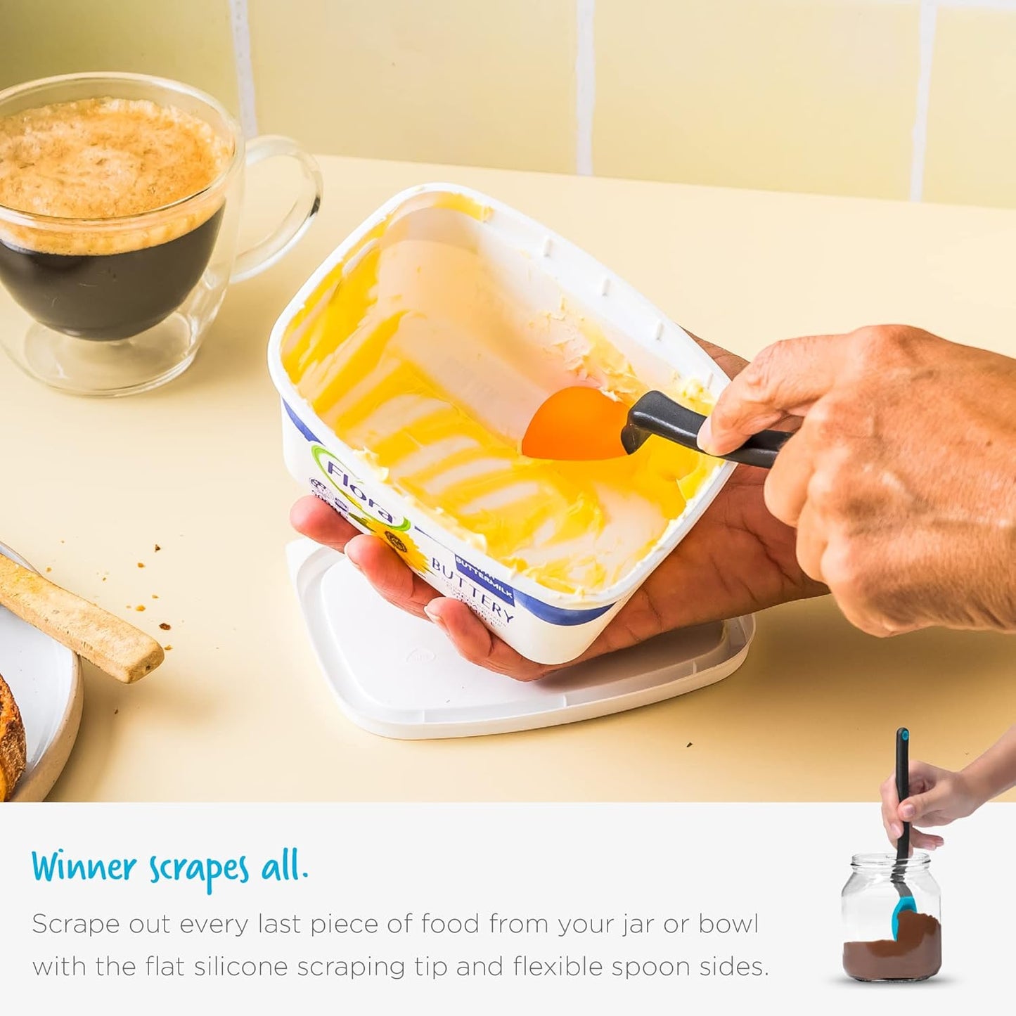 Dreamfarm Mini Supoon Non-Stick Sit-Up Silicone Scraping Cooking Spoon, Jar Scraper Measures 5ml Tsp - 8" Yellow
