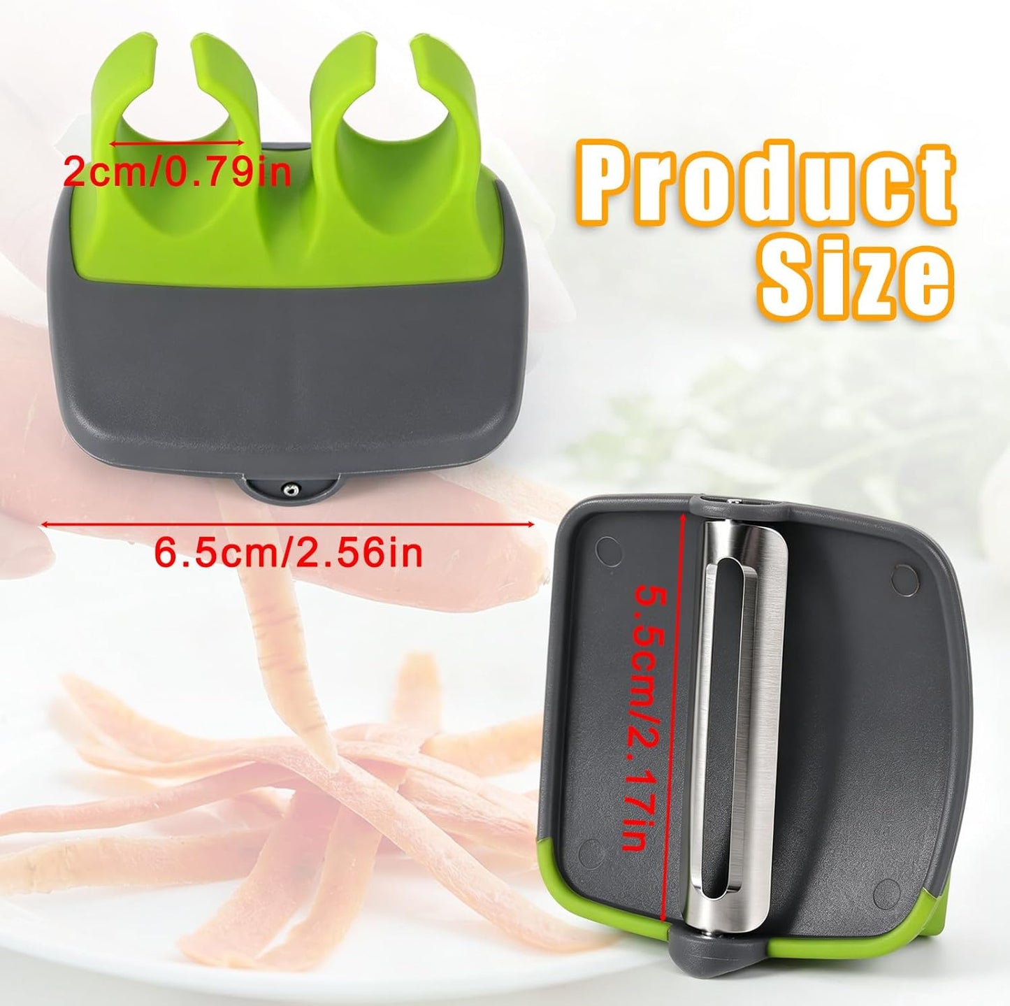Finger Peeler for Vegetables, Ergonomic Dual-Finger Grip Palm Peeler with Sharp Stainless Steel Blade Portable Hand Held Fruit Veggie Peeling Handheld Tool for Potato Carrot Cucumber Apple Kitchen Use