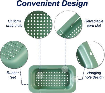 Extendable Sink Colander Strainer Basket - Wash Vegetables and Fruits, Drain Cooked Pasta and Dry Dishes - Adjustable Over the Sink Colander Collapsible Drainer Basket -Gray
