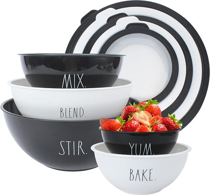 Rae Dunn Mixing Bowls with Lids - 10 Piece Plastic Nesting Bowls Set includes 5 Prep Bowls and 5 Lids (Sage)