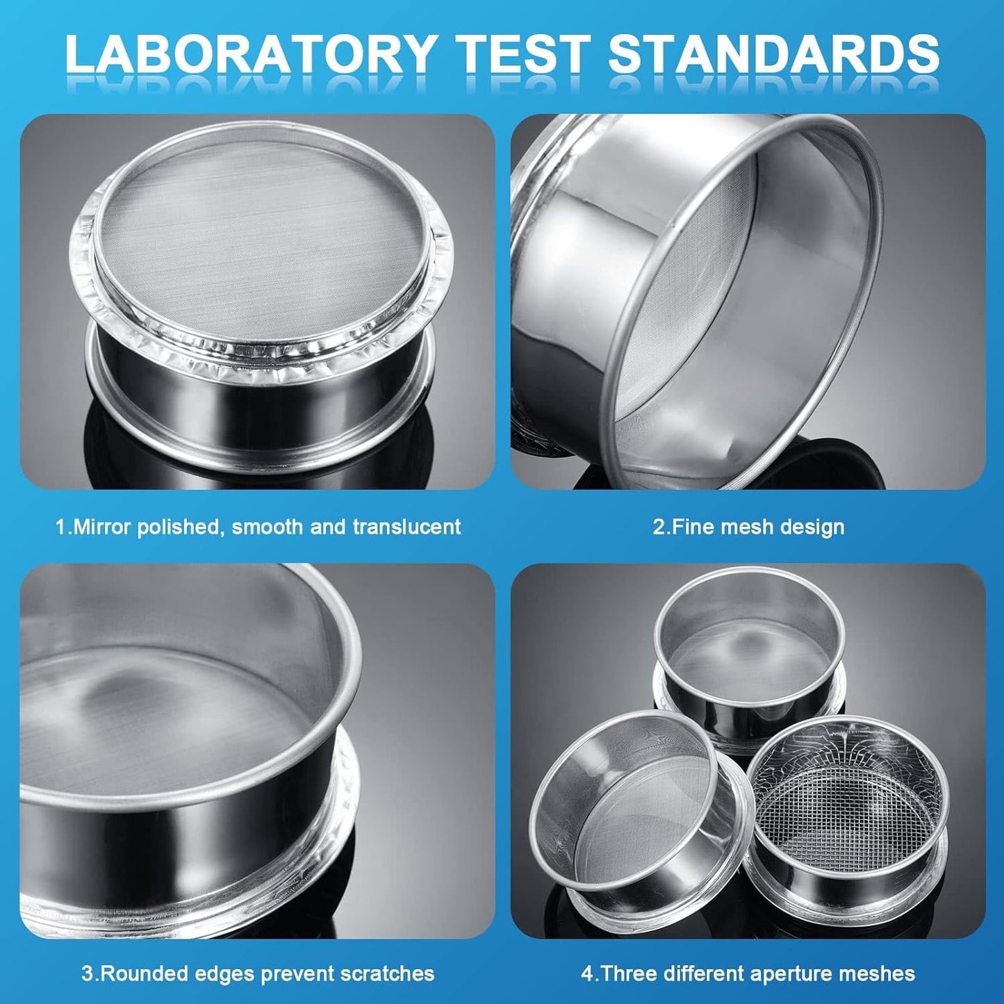 Meanplan 3 Pcs 304 Stainless Lab Sieves, 200, 80 and 10 Mesh (0.074, 0.18 and 2 Mm) Aperture Test Sieve, 4 Inch Diameter Economy Test Sieve with Labels for Industrial Laboratory