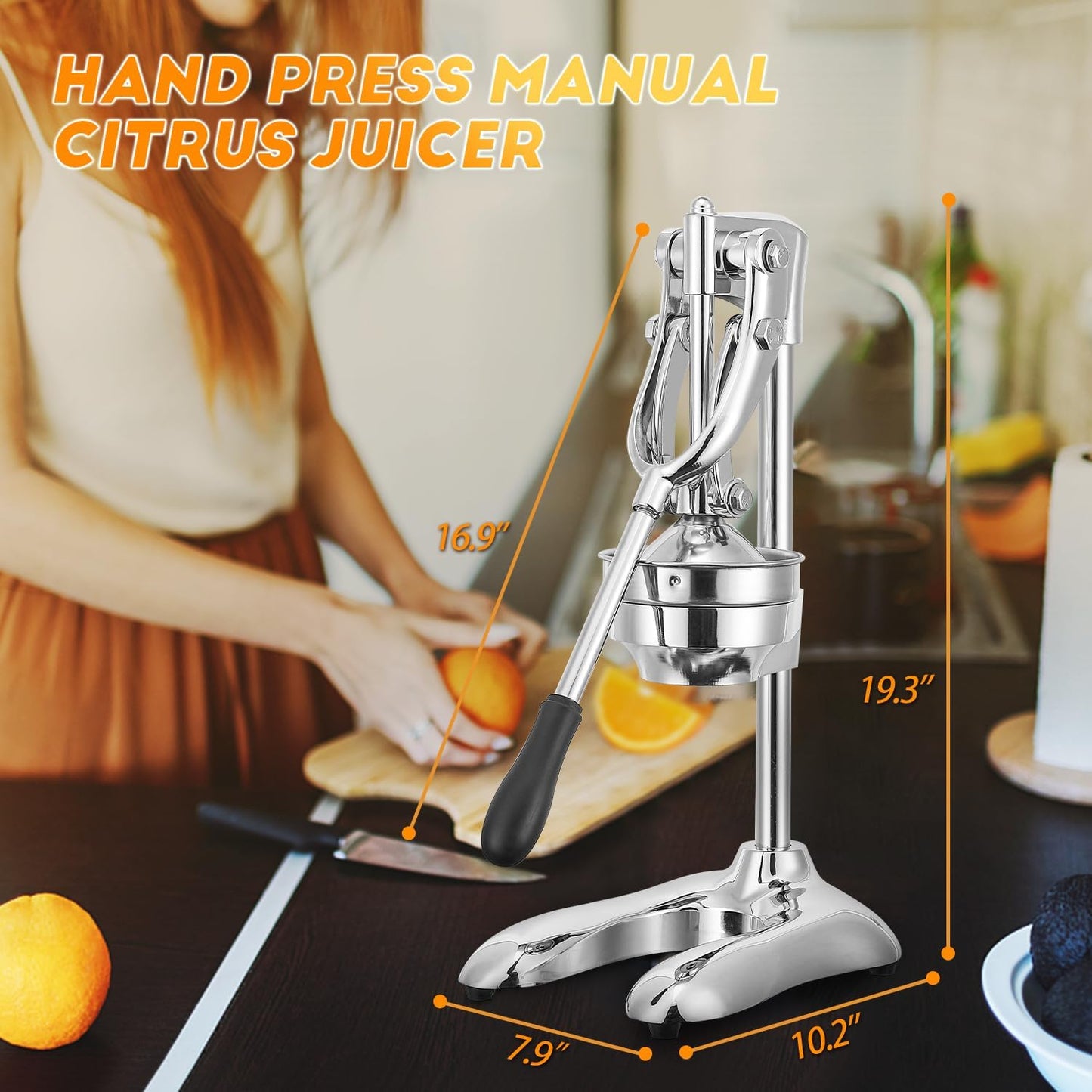 Moongiantgo Commercial Manual Juicer, Heavy Duty Hand Press Juice Extractor with 2 Reusable Fruit Bags, Easy to Clean Professional Fruit Squeezer for Citrus Orange Lemon Lime Pomegranate Grapefruit