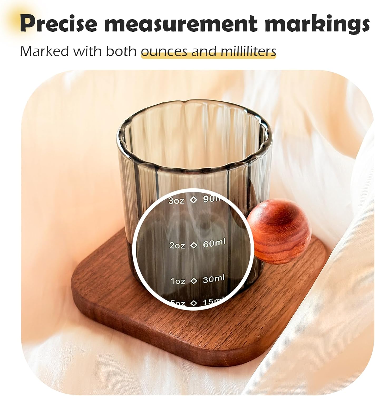 Espresso Measuring Cup with Handle, Espresso Pouring Cup, Espresso Shot Cup, 3oz Glass Measuring Cup For Coffee, Milk, Tea, Baking and Cooking (Clear 90ml)