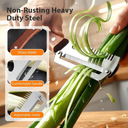 3 in 1 Premium Heavy Duty Stainless Steel Peeler - 2026 New 0 Snag Wooden Peeler for Kitchen - Multifunctional Vegetable Peeler with Bottle Opener & Serrated Blade - Fruit & Potato Peeling Tool (A+B)